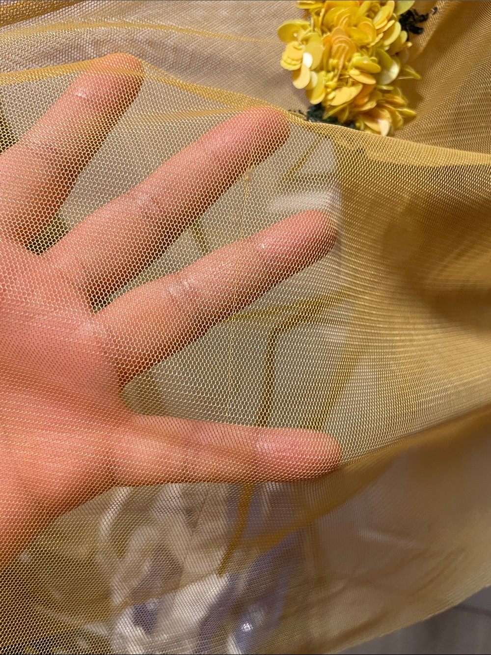 Maeve Mustard Tulle Midi Skirt with Floral Appliqués - Picture 6 of 9